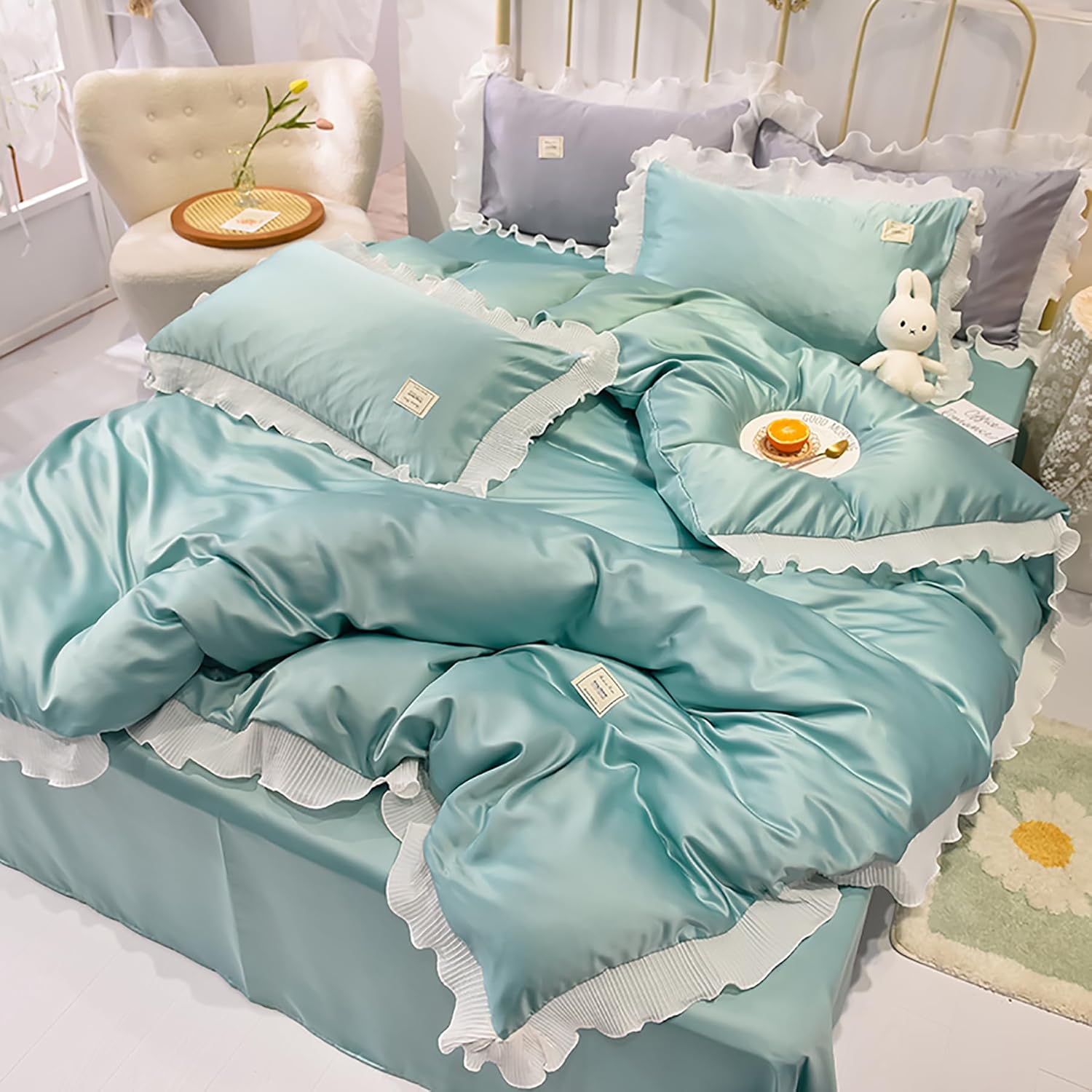 Francfranc かんたん寝具セット フリル セミダブル グレー